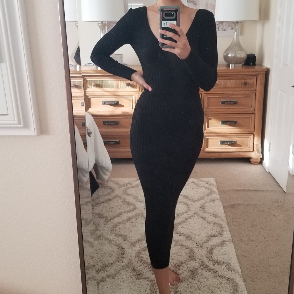 Black Thick-rib Maxi Dress